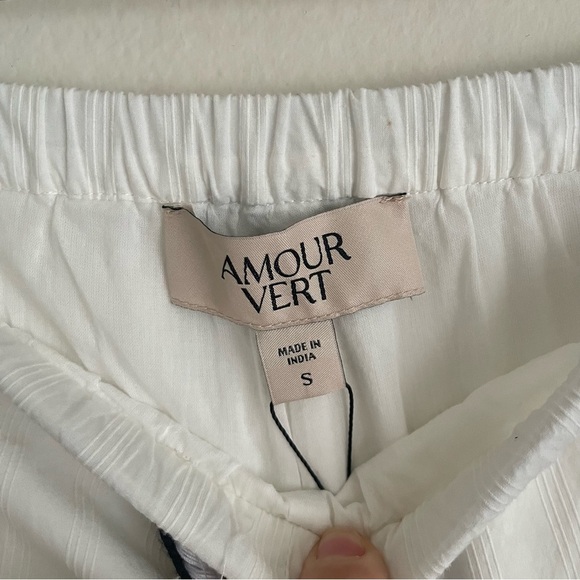 Amour Vert White Cotton Wide Leg Pants Rope Pockets Drawstring Sample Size S - Picture 4 of 6